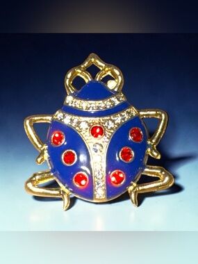 Blue and Gold Ladybug Brooch
